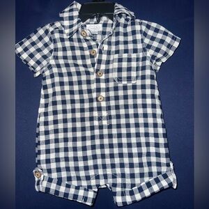 Mud Pie Navy Gingham Shortall Baby 3-6m